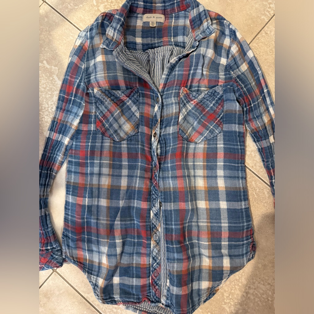 Cloth & Stone X Anthropologie Blue Flannel Button Down Shirt Xs Great Condition